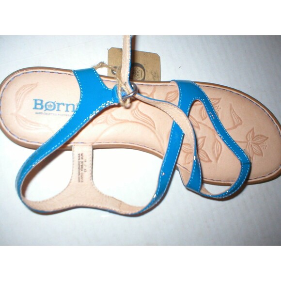 New Womens 11 Born Sandals Shoes Blue Comfort Tan Flats NWT Nahala Ankle Strap - Picture 3 of 5